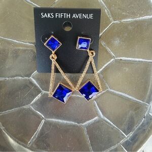 Saks Fifth Avenue Royal Blue and Gold Drop Earrings NWT